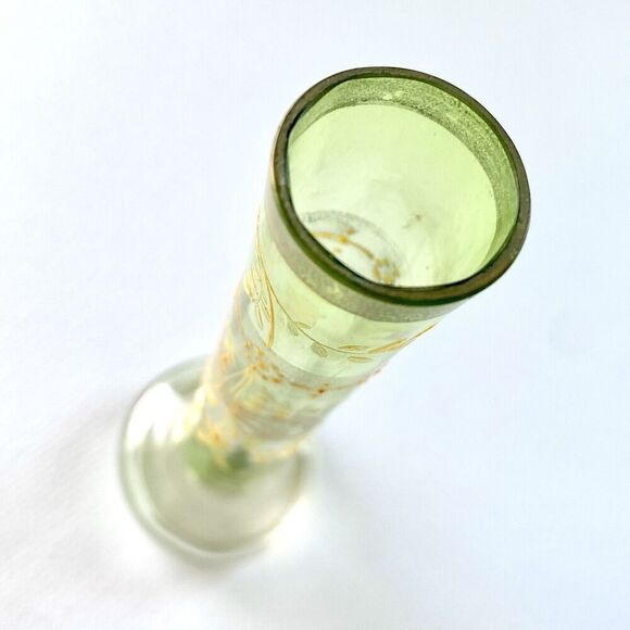 Antique Vase Karlesbad MOSER Bohemian Green Art Glass Hand Painted Enamel Gilt - Picture 2 of 8